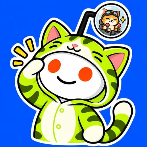 A tiny ginger kitten operates two levers inside Snoo’s transparent antenna ball while Snoo gives an eager, perfectly confident salute below.